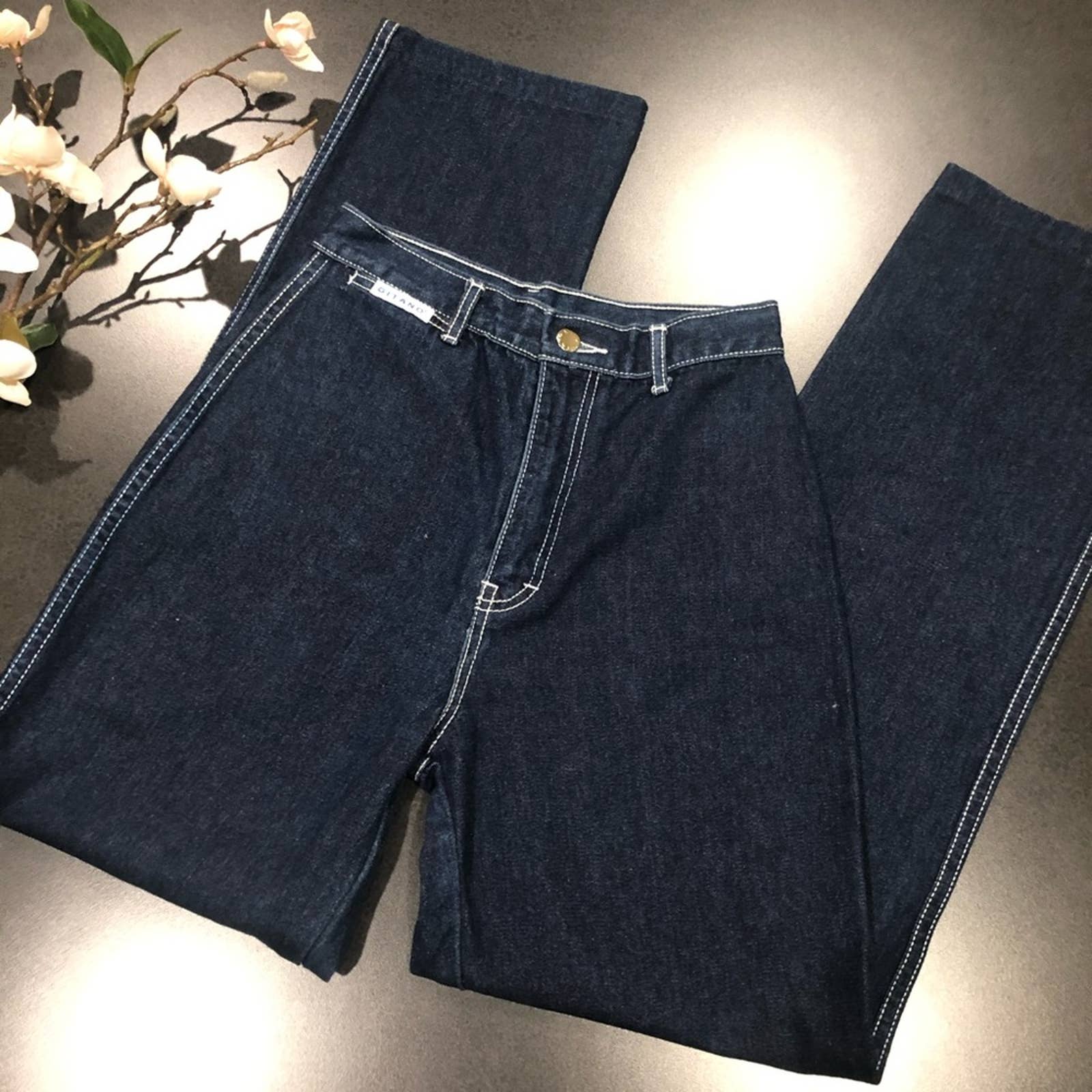 Vintage Gitano 80's High Waist Dark Wash Contrast Jeans Angel Wing Embroidery